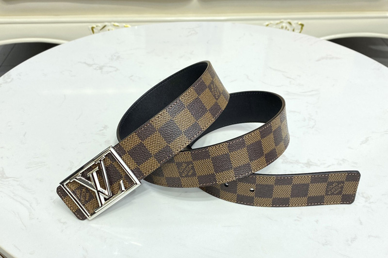 Louis Vuitton M0471V LV Pyramide Frame 40mm reversible belt in Damier Ebene Canvas/calf leather With Silver Buckle