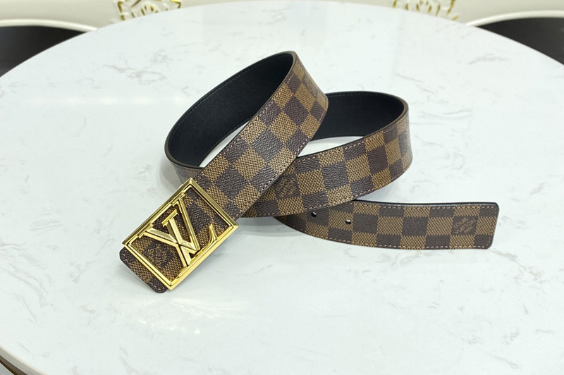 Louis Vuitton M0471V LV Pyramide Frame 40mm reversible belt in Damier Ebene Canvas/calf leather With Gold Buckle