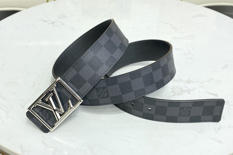 Louis Vuitton M0471V LV Pyramide Frame 40mm reversible belt in Damier Graphite Canvas/calf leather With Silver Buckle