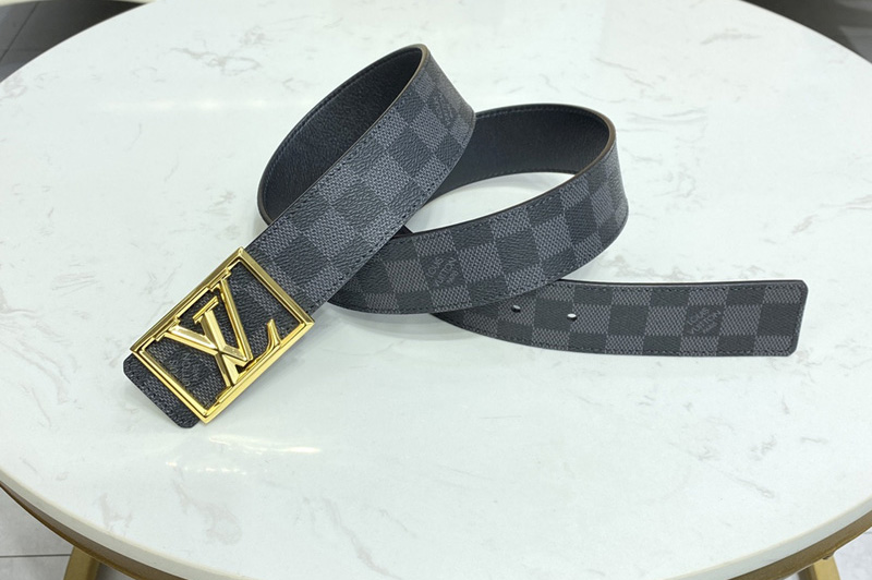 Louis Vuitton M0471V LV Pyramide Frame 40mm reversible belt in Damier Graphite Canvas/calf leather With Gold Buckle