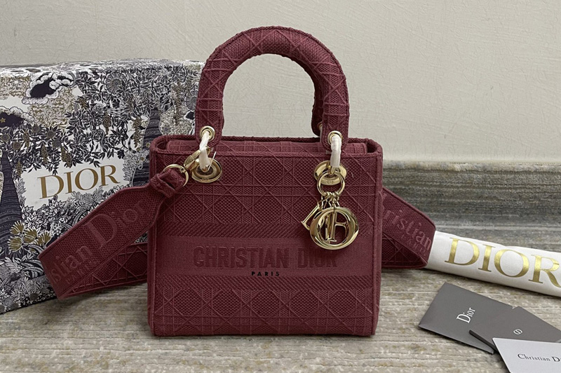 Christian Dior M0565 Dior Medium Lady d-lite bag in Burgundy Cannage Embroidery