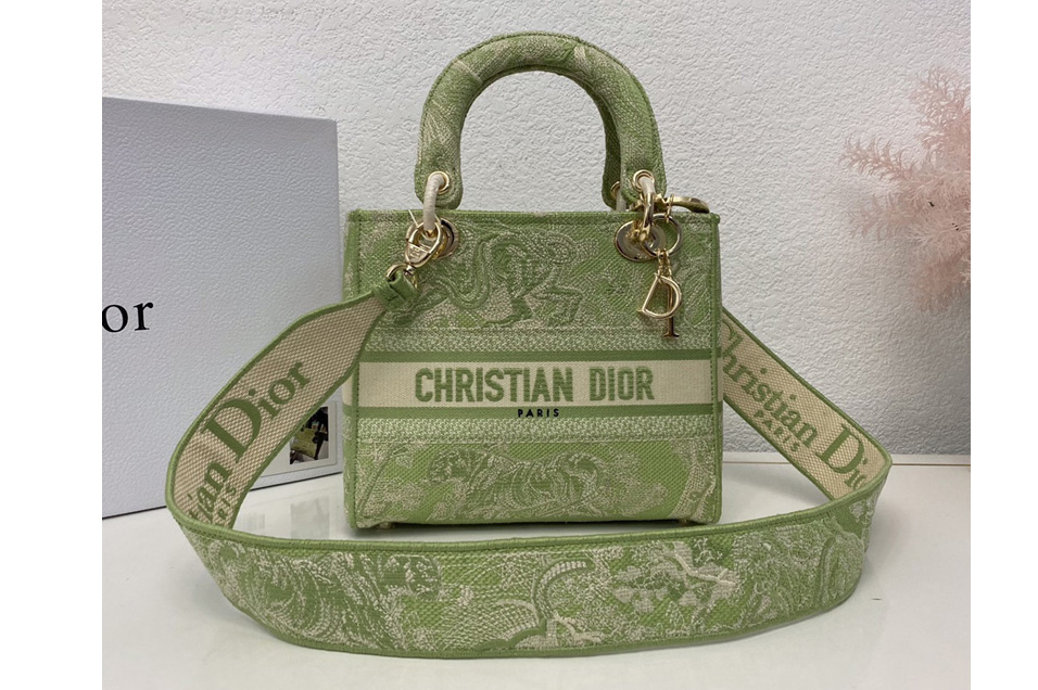 Christian Dior M0565 Dior Medium Lady d-lite bag in Green Toile de Jouy Embroidery