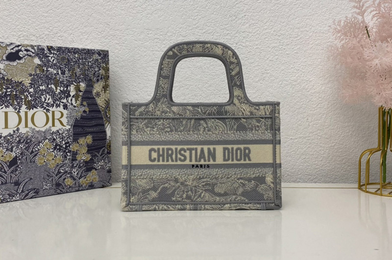 Christian Dior S5475 mini dior book tote bag in Gray Dior Oblique Embroidery