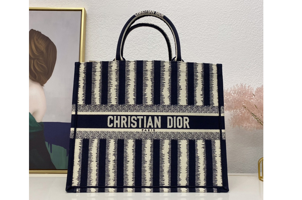 Christian Dior M1286 Dior book tote Bag in Blue D-Stripes Embroidery