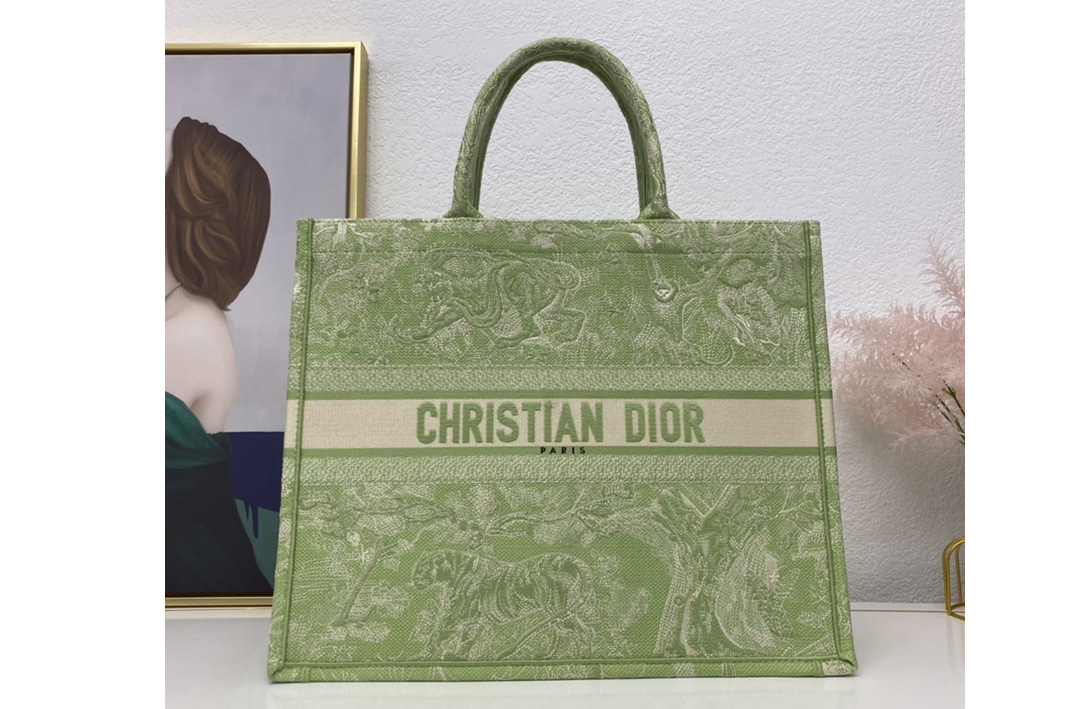 Christian Dior M1286 Dior book tote Bag in Green Toile de Jouy Reverse Embroidery