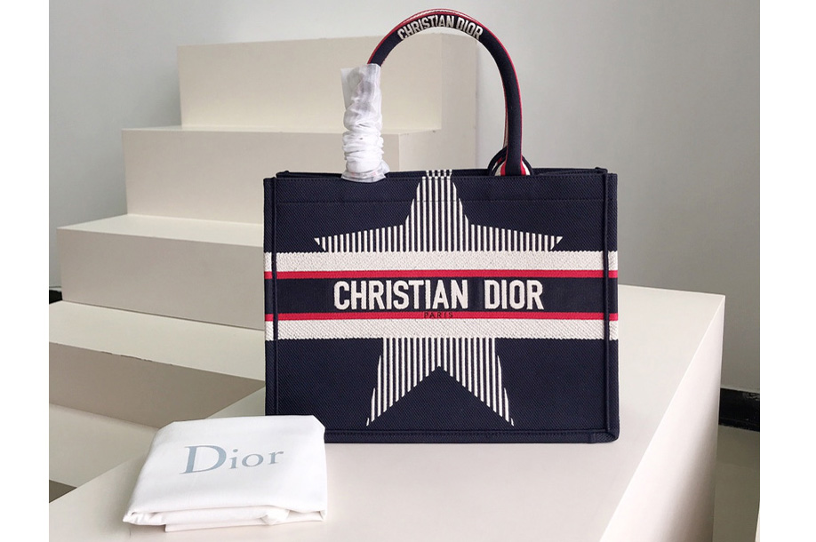 Christian Dior M1286 Dior book tote Bag in Blue Three-Tone Embroidery