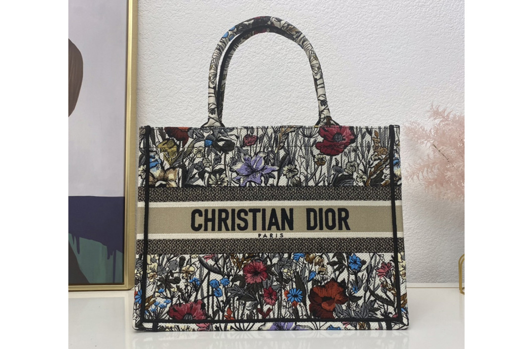 Christian Dior M1296 Dior book tote Bag in Multicolor Dior Flowers Embroidery