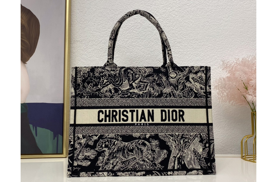 Christian Dior M1296 Dior book tote Bag in Black Toile de Jouy Reverse Embroidery