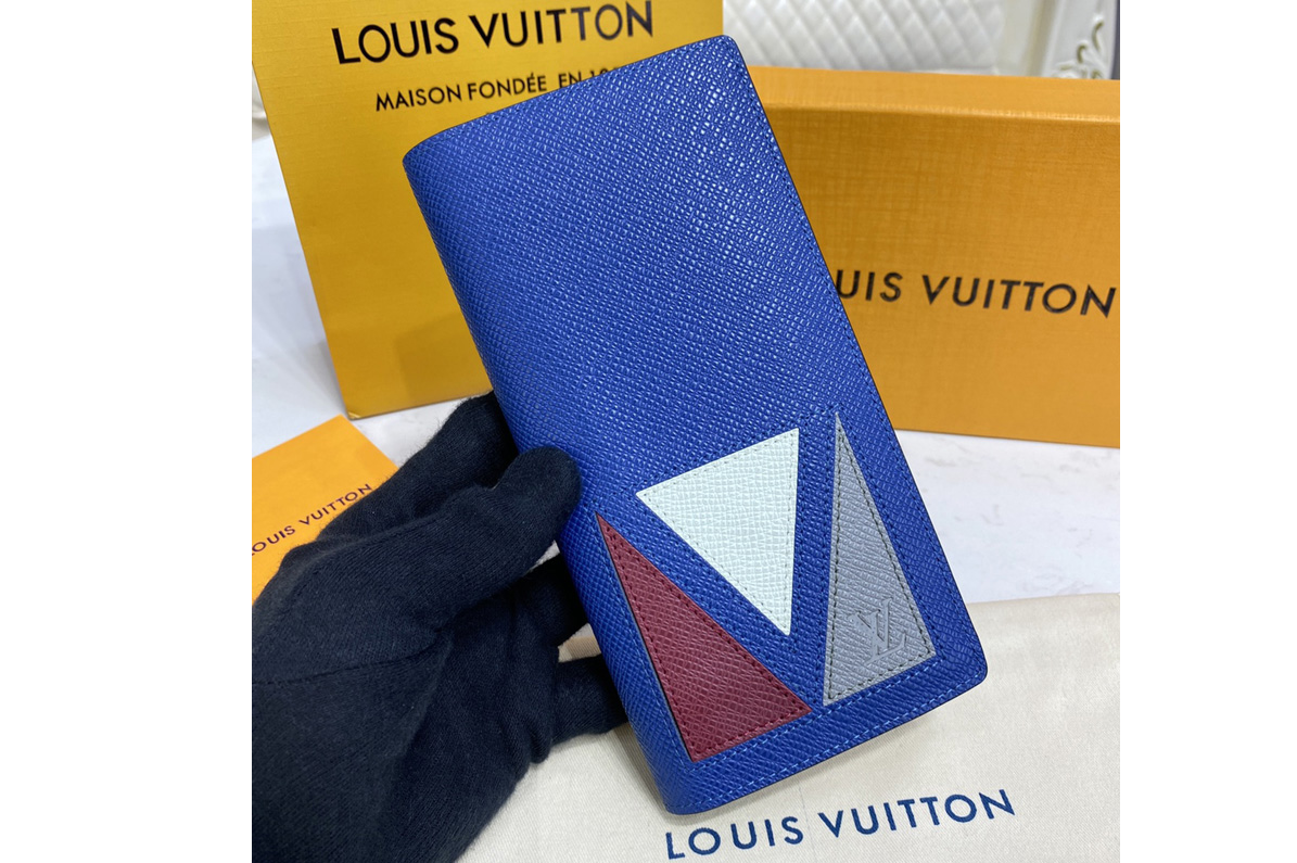 Louis Vuitton M30791 LV Brazza Wallet in Blue Taiga cowhide leather