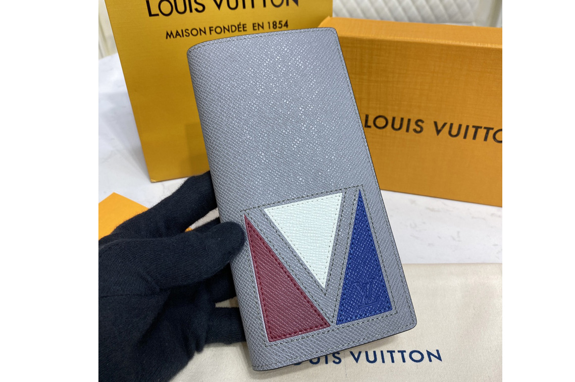 Louis Vuitton M30791 LV Brazza Wallet in Gray Taiga cowhide leather
