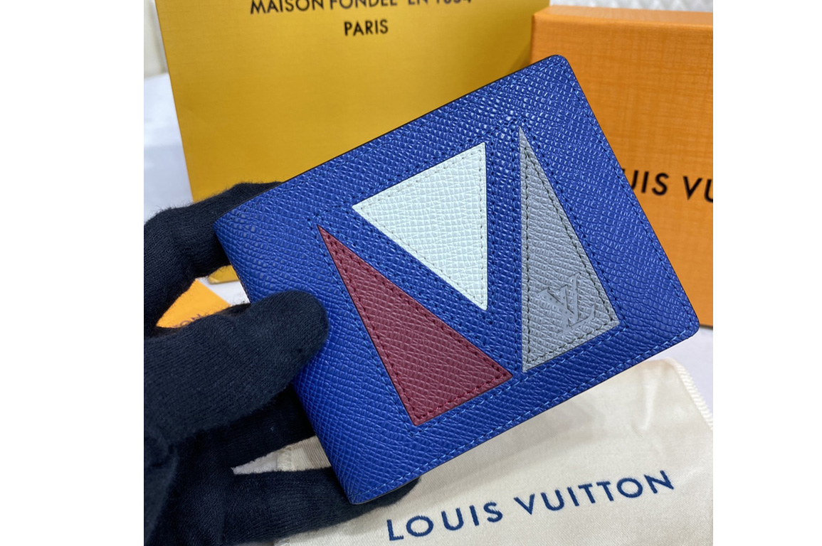 Louis Vuitton M30799 LV Multiple Wallet in Blue Taiga cowhide leather