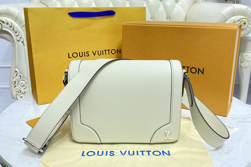Louis Vuitton M30808 LV new Flap Messenger Bag in White Taiga cowhide leather