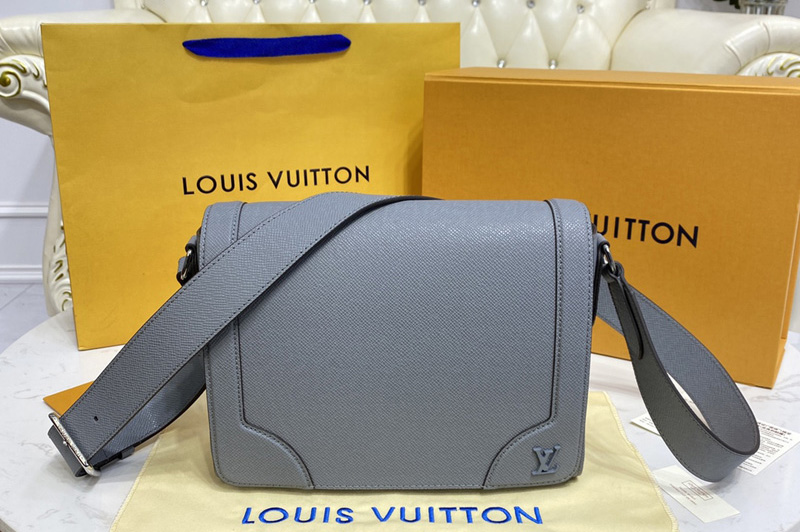 Louis Vuitton M30808 LV new Flap Messenger Bag in Grey Taiga cowhide leather