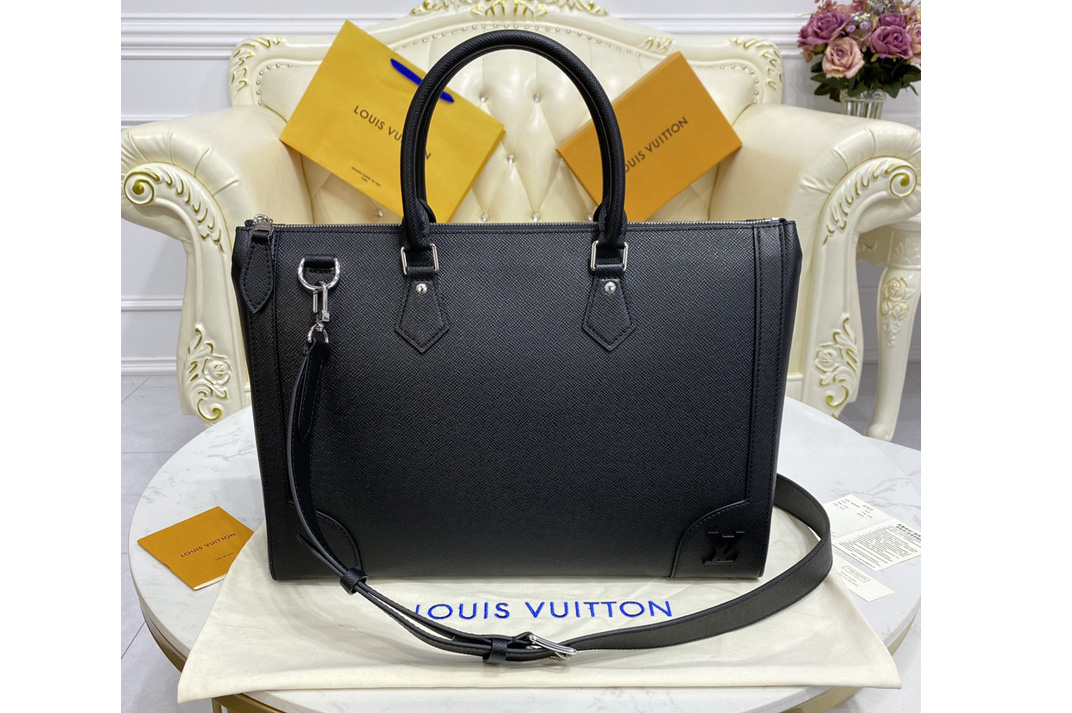 Louis Vuitton M30810 LV Slim Briefcase Bag in Black Taiga cowhide leather