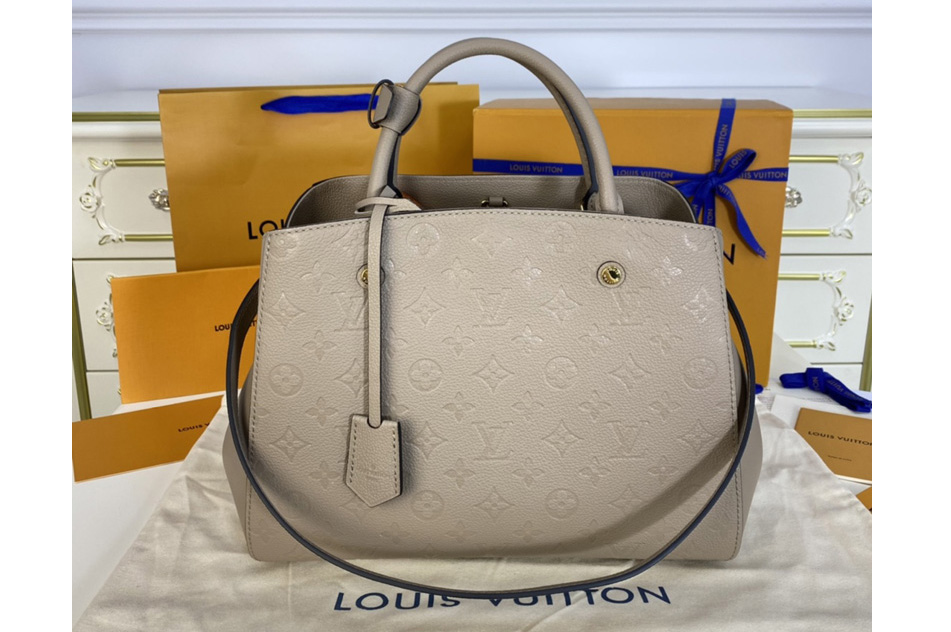 Louis Vuitton M44931 LV Montaigne MM handbag in Tourterelle Grey Monogram Empreinte leather