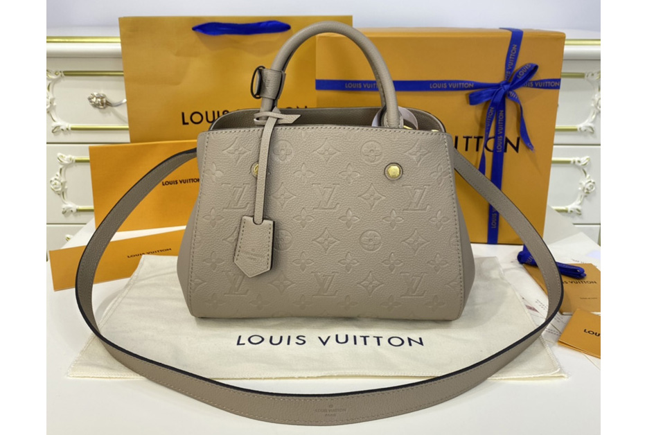 Louis Vuitton M41053 LV Montaigne BB handbag in Tourterelle Grey Monogram Empreinte leather