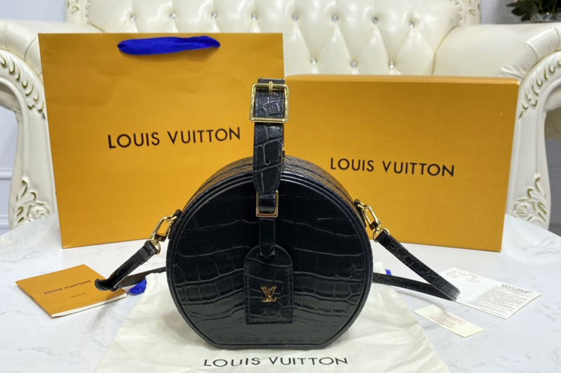 Louis Vuitton N95562 LV petite boite chapeau Bag in Black Matte Alligator leather