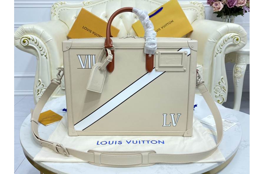 Louis Vuitton M44952 LV Soft Trunk Briefcase Bag in Beige Calf Leather