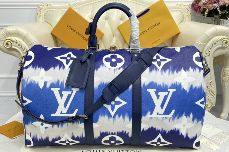 Louis Vuitton M45117 LV Keepall Bandoulière 50 travel bag in Blue Monogram coated canvas