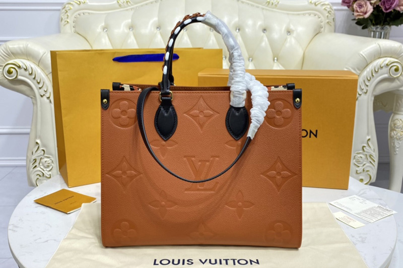Louis Vuitton M58521 LV Onthego MM tote bag in Brown Monogram Empreinte Leather