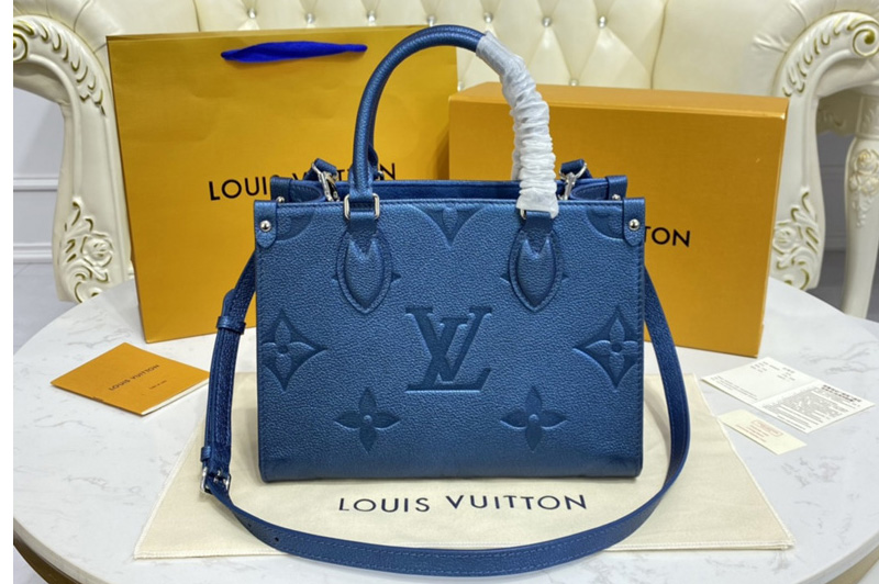 Louis Vuitton M45660 LV OnTheGo PM tote Bag in Blue Monogram Empreinte leather