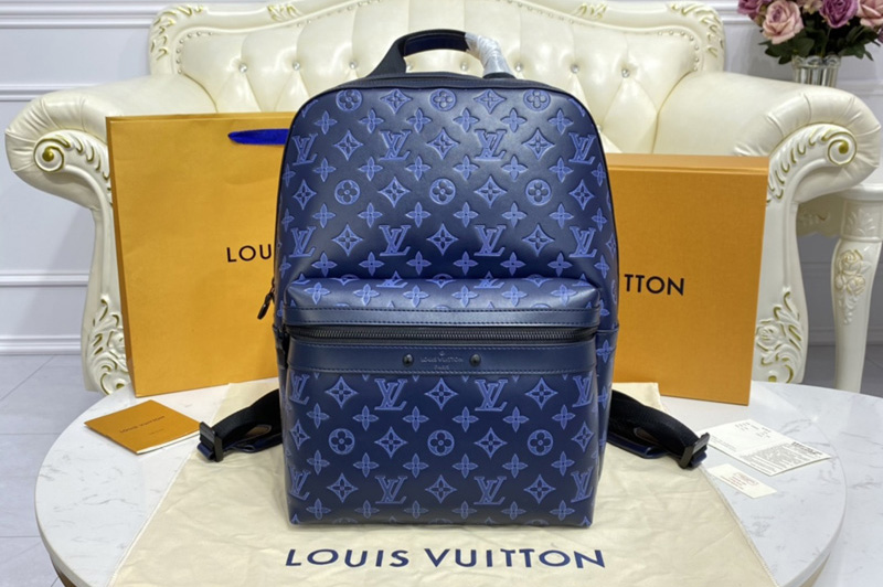 Louis Vuitton M45728 LV Sprinter Backpack in navy blue Monogram Shadow leather