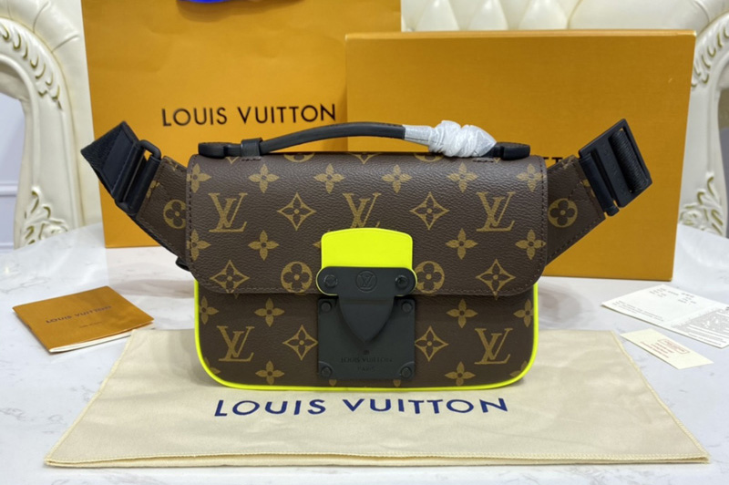 Louis Vuitton M45864 LV S Lock Sling Bag in Monogram Macassar coated canvas