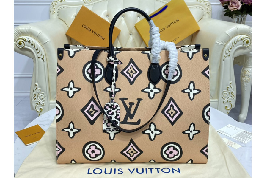 Louis Vuitton M45814 LV Onthego GM Bag in Arizona Beige Monogram coated canvas