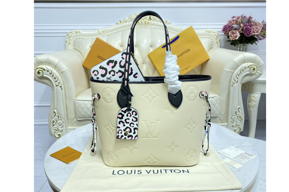 Louis Vuitton M58525 LV Neverfull MM tote Bag in Cream Monogram Empreinte leather