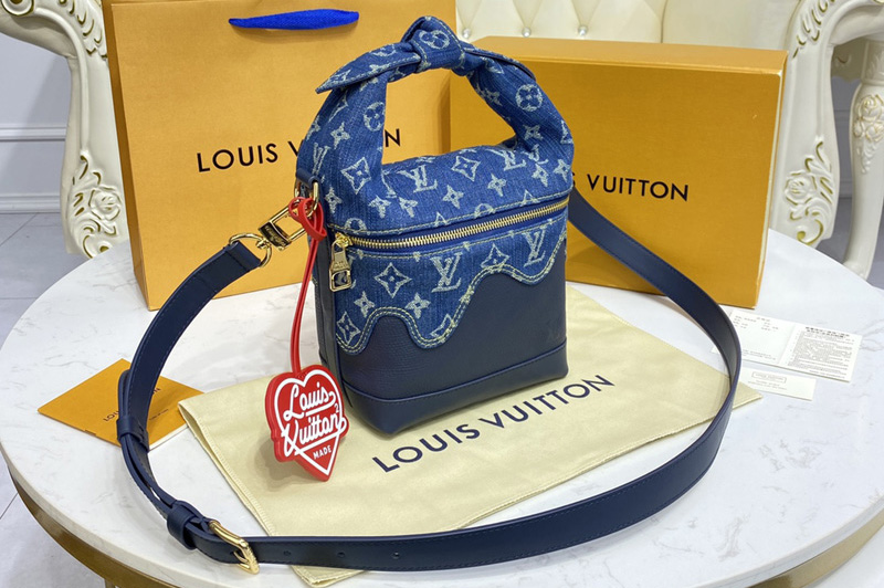 Louis Vuitton M45970 LV Japanese Cruiser Bag in Blue Monogram denim and Navy Blue Taurillon leather