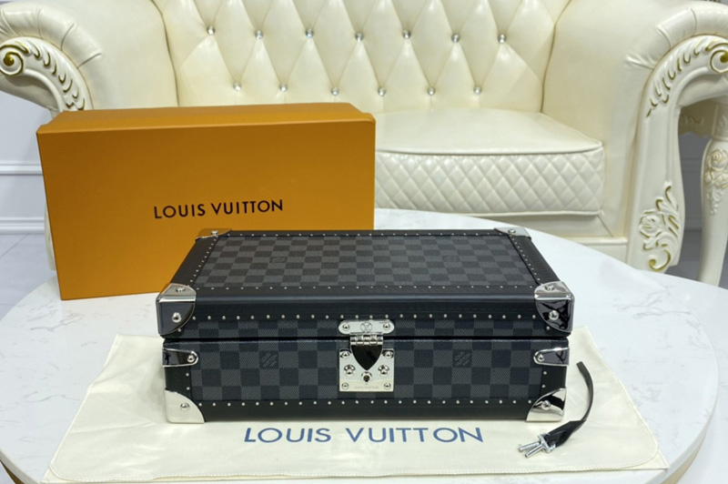 Louis Vuitton N48194 LV 8 watch case in Damier Garphite canvas
