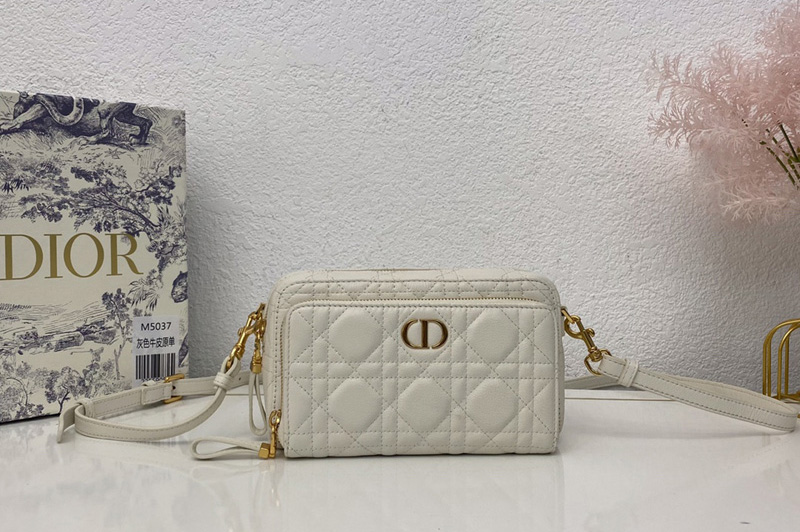 Christian Dior S5037 Dior Caro double pouch in White Supple Cannage Calfskin