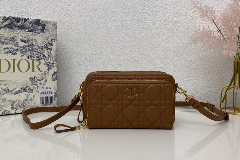Christian Dior S5037 Dior Caro double pouch in Brown Supple Cannage Calfskin