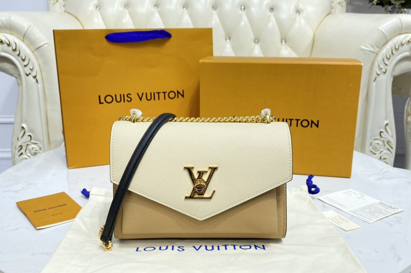 Louis Vuitton M56641 LV Mylockme Chain Bag in Arizona Brown / Quartz White / Caramel Brown soft calf leather