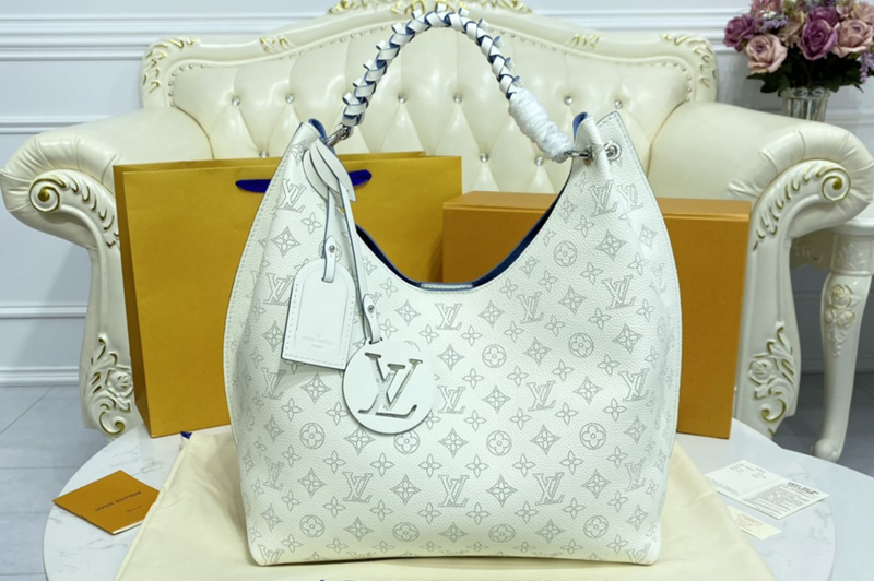 Louis Vuitton M53188 Carmel hobo bag in White Mahina calf leather