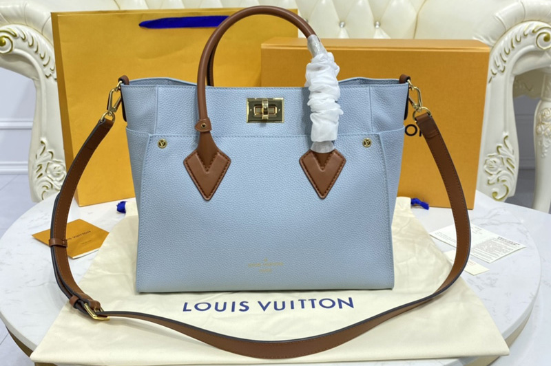 Louis Vuitton M56078 LV On My Side MM tote Bag in Olympe Blue Plain and perforated calf leather