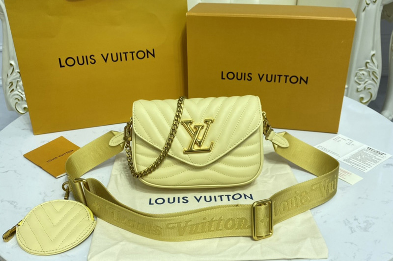 Louis Vuitton M57942 LV New Wave Multi-Pochette crossbody handbag in Banane light Yellow Smooth cowhide leather