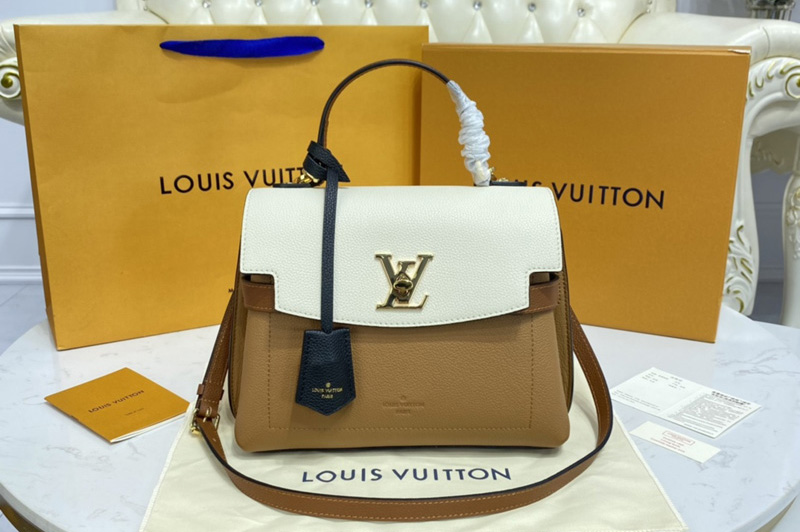 Louis Vuitton M56645 LV Lockme Ever BB bag in Beige Arizona Brown / Quartz White / Caramel Brown Soft calfskin Leather