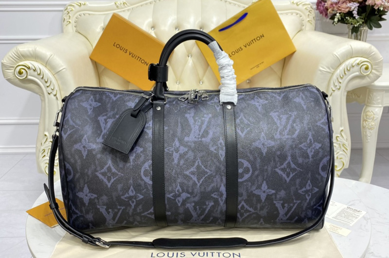 Louis Vuitton M57278 LV keepall bandouliere 50 Bag in Monogram Pastel Noir coated canvas