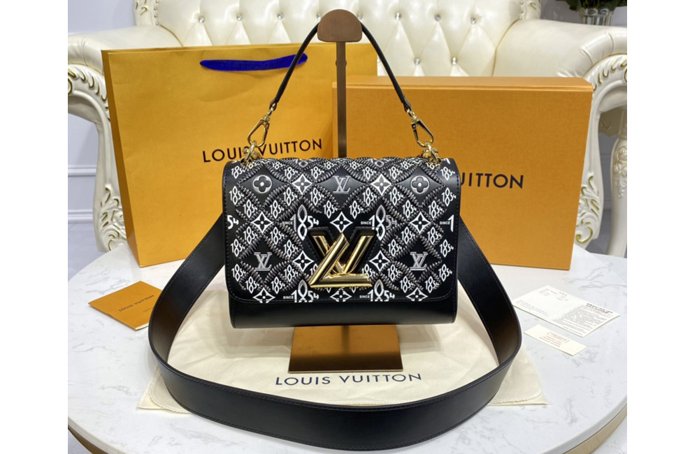 Louis Vuitton M57442 LV Twist MM handbag in Gray Embroidered calfskin