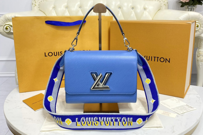 Louis Vuitton M57507 LV Twist MM handbag in Blue Epi leather and Jacquard strap
