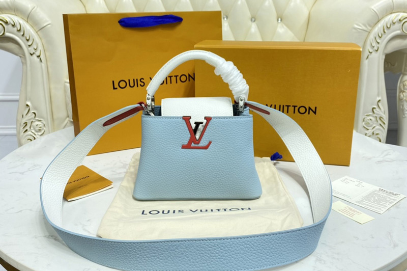 Louis Vuitton M57519 LV Capucines Mini handbag in Olympe Blue/Red/White Taurillon leather