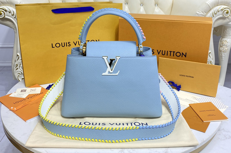 Louis Vuitton M57672 LV Capucines MM handbag in Blue Taurillon leather