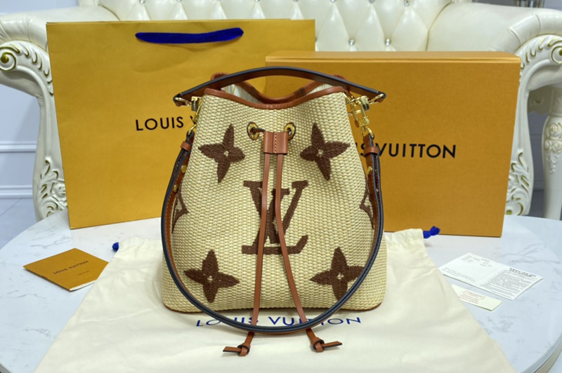 Louis Vuitton M57704 LV NéoNoé MM bucket bag in Tan Sustainable raffia-like woven textile and cowhide leather