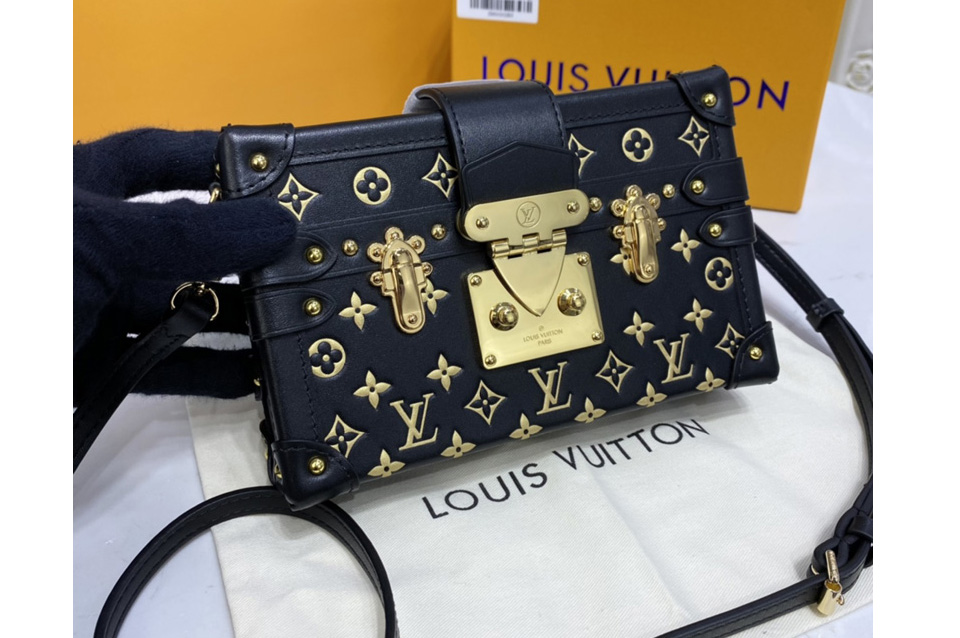 Louis Vuitton M57817 LV Petite Malle Monogram Metal Bag in Black Calfskin leather