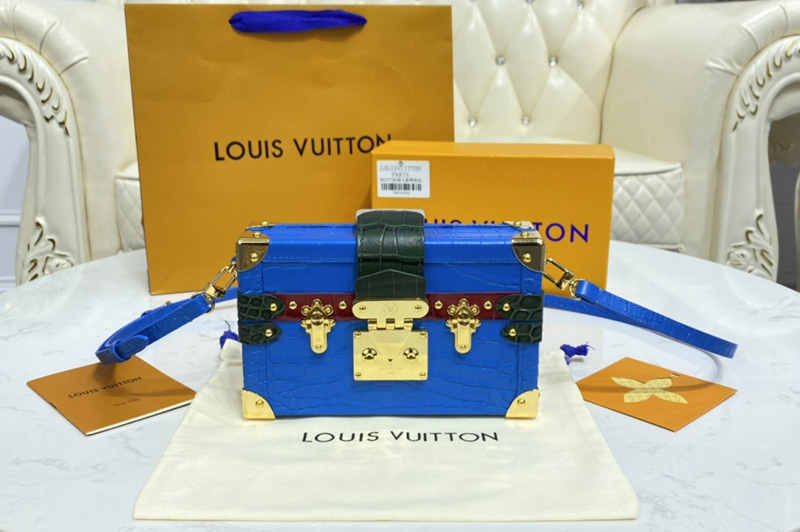 Louis Vuitton M57827 LV Petite Malle handbag in Blue Matte Alligator leather