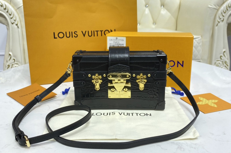Louis Vuitton N93144 LV Petite Malle handbag in Black Brilliant Alligator leather