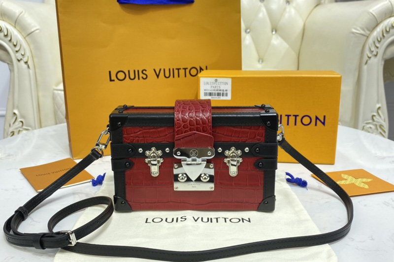 Louis Vuitton N93810 LV Petite Malle handbag in Fauve Brown Brilliant Alligator leather