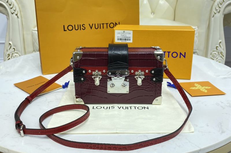 Louis Vuitton N93144 LV Petite Malle handbag in Dark Red Brilliant Alligator leather
