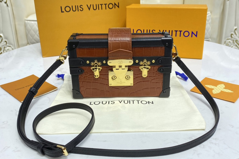 Louis Vuitton N98998 LV Petite Malle handbag in Brown Brilliant Alligator leather